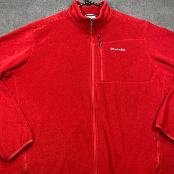 Columbia Red Full-Zip Fleece Jacket SZ XXL Mens Lightweight Warm Adjustable Hem - Picture 11 of 13